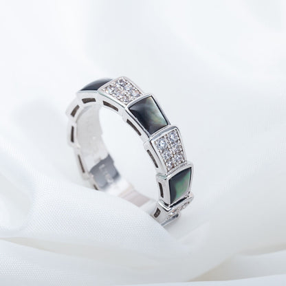 [⭐Clover Jewelry]SERPENTI RING SILVER DIAMOND BLACK MOP 4MM