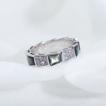 [⭐Clover Jewelry]SERPENTI RING SILVER DIAMOND BLACK MOP 4MM