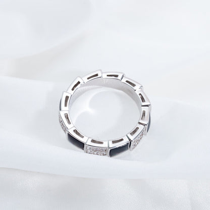 [⭐Clover Jewelry]SERPENTI RING SILVER DIAMOND BLACK MOP 4MM