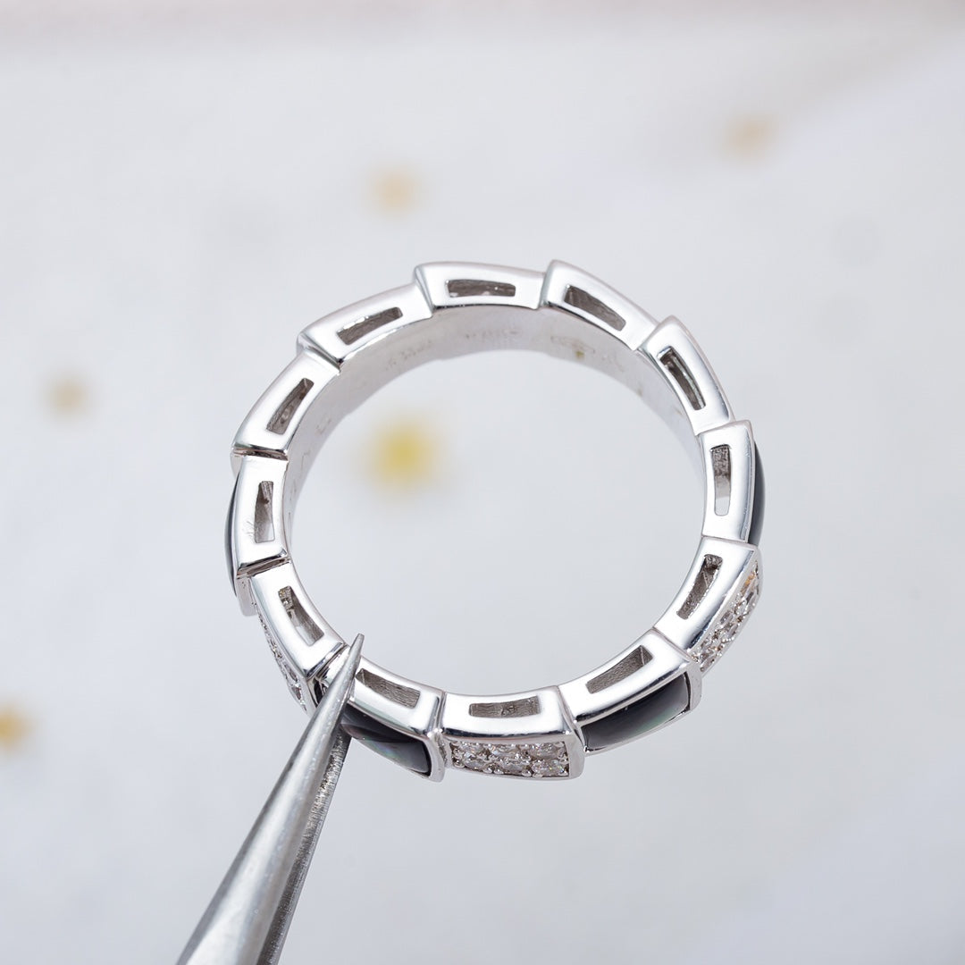 [⭐Clover Jewelry]SERPENTI RING SILVER DIAMOND BLACK MOP 4MM