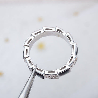[⭐Clover Jewelry]SERPENTI RING SILVER DIAMOND BLACK MOP 4MM