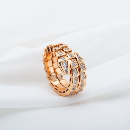 [⭐Clover Jewelry]SERPENTI RING PINK GOLD DIAMOND DOUBLE ROW
