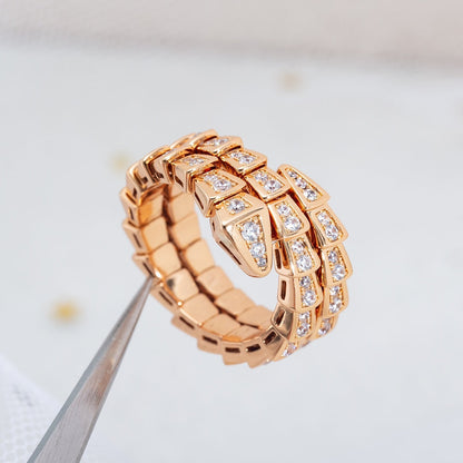 [⭐Clover Jewelry]SERPENTI RING PINK GOLD DIAMOND DOUBLE ROW