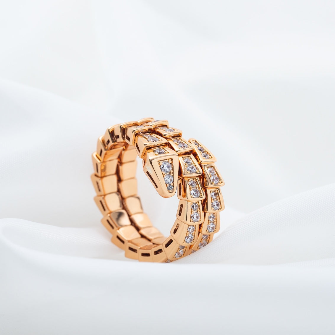 [⭐Clover Jewelry]SERPENTI RING PINK GOLD DIAMOND DOUBLE ROW