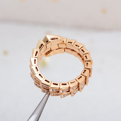[⭐Clover Jewelry]SERPENTI RING PINK GOLD DIAMOND DOUBLE ROW