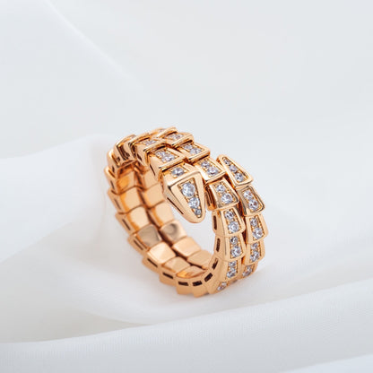 [⭐Clover Jewelry]SERPENTI RING PINK GOLD DIAMOND DOUBLE ROW