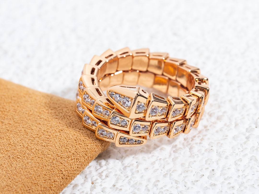[⭐Clover Jewelry]SERPENTI RING PINK GOLD DIAMOND DOUBLE ROW