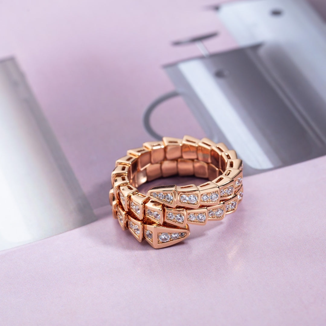 [⭐Clover Jewelry]SERPENTI RING PINK GOLD DIAMOND DOUBLE ROW