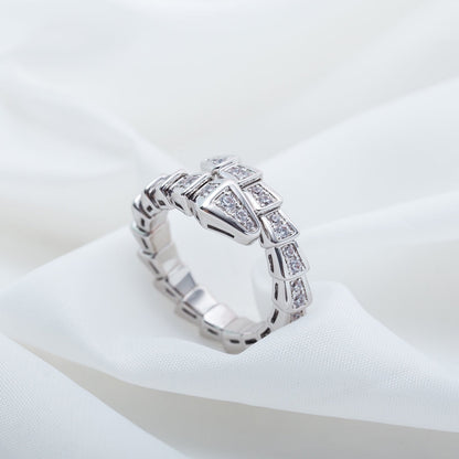 [⭐Clover Jewelry]SERPENTI RING SILVER DIAMOND PAVED 4MM