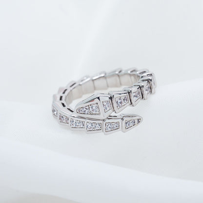 [⭐Clover Jewelry]SERPENTI RING SILVER DIAMOND PAVED 4MM