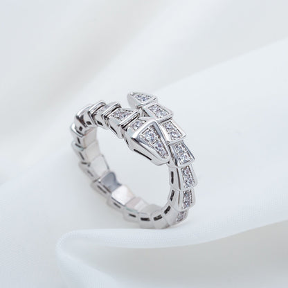 [⭐Clover Jewelry]SERPENTI RING SILVER DIAMOND PAVED 4MM