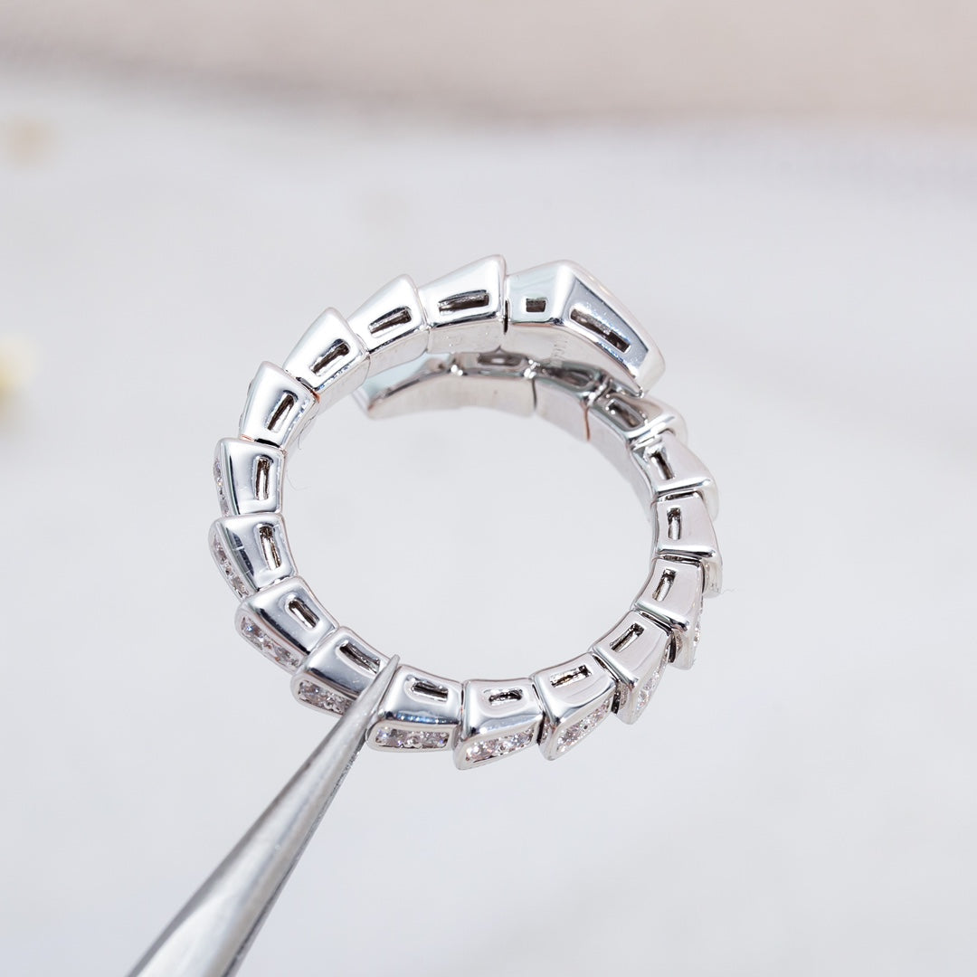 [⭐Clover Jewelry]SERPENTI RING SILVER DIAMOND PAVED 4MM