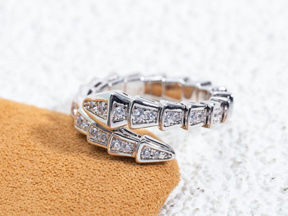 [⭐Clover Jewelry]SERPENTI RING SILVER DIAMOND PAVED 4MM