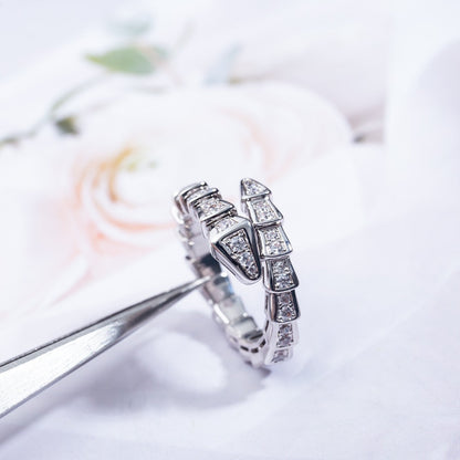 [⭐Clover Jewelry]SERPENTI RING SILVER DIAMOND PAVED 4MM