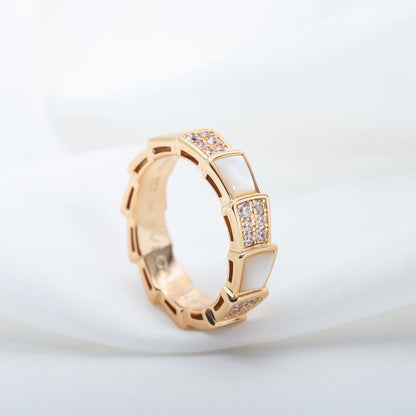 [⭐Clover Jewelry]SERPENTI RING PINK GOLD MOP DIAMOND PAVED 4MM