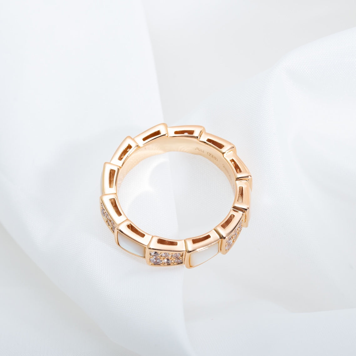 [⭐Clover Jewelry]SERPENTI RING PINK GOLD MOP DIAMOND PAVED 4MM
