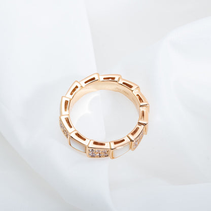 [⭐Clover Jewelry]SERPENTI RING PINK GOLD MOP DIAMOND PAVED 4MM