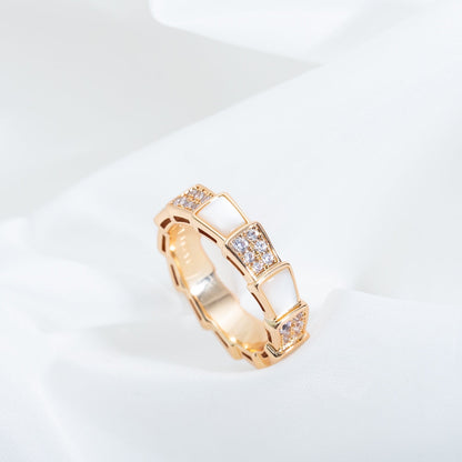[⭐Clover Jewelry]SERPENTI RING PINK GOLD MOP DIAMOND PAVED 4MM