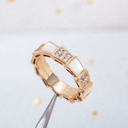 [⭐Clover Jewelry]SERPENTI RING PINK GOLD MOP DIAMOND PAVED 4MM