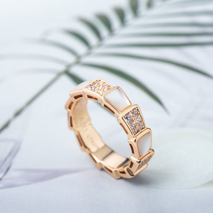 [⭐Clover Jewelry]SERPENTI RING PINK GOLD MOP DIAMOND PAVED 4MM