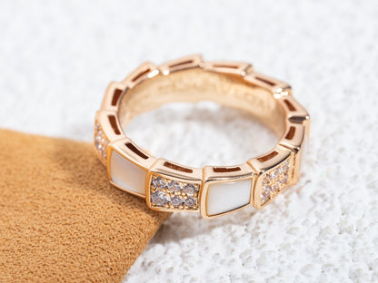 [⭐Clover Jewelry]SERPENTI RING PINK GOLD MOP DIAMOND PAVED 4MM