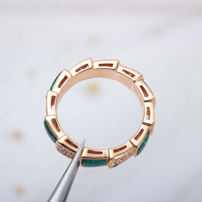 [⭐Clover Jewelry]SERPENTI RING PINK GOLD MALACHITE DIAMOND PAVED 4MM