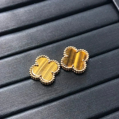 [⭐Clover Jewelry]CLOVER MEDIUM 1 MOTIFS TIGER EYE EARRINGS