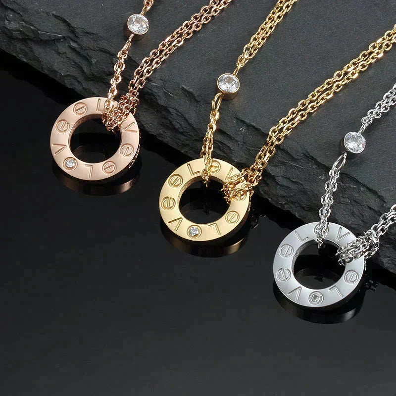 [⭐Clover Jewelry]LOVE NECKLACE 16MM 2 DIAMONDS