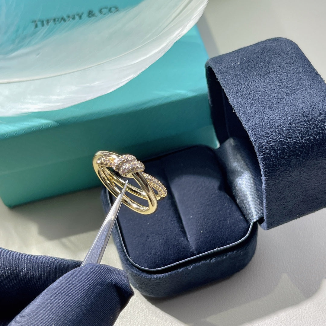 [Clover Jewelry]KNOT RING DOUBLE ROW GOLD DIAMOND