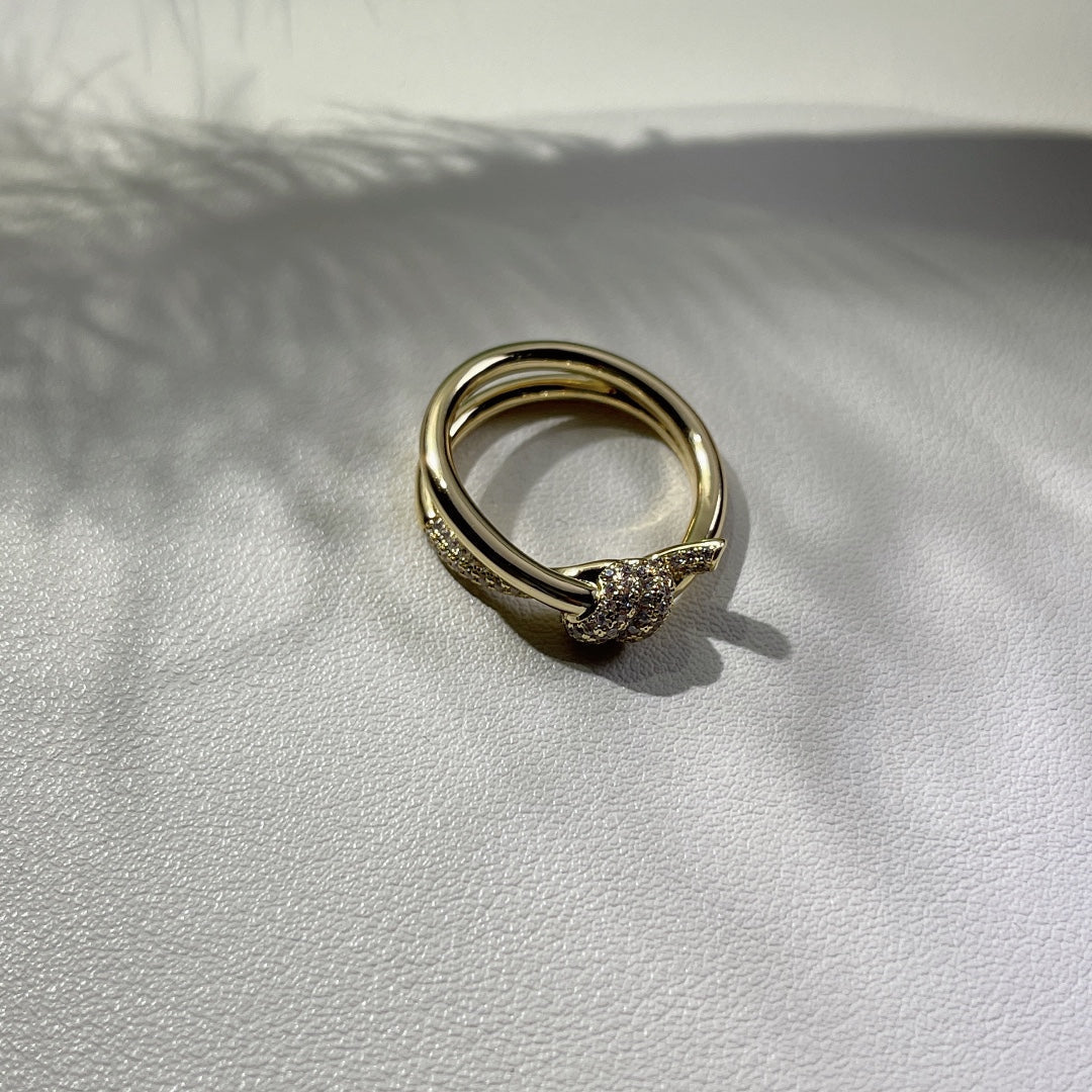 [Clover Jewelry]KNOT RING DOUBLE ROW GOLD DIAMOND