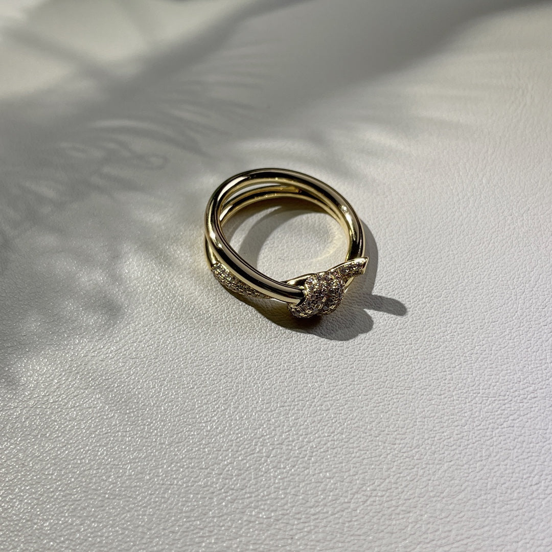 [Clover Jewelry]KNOT RING DOUBLE ROW GOLD DIAMOND