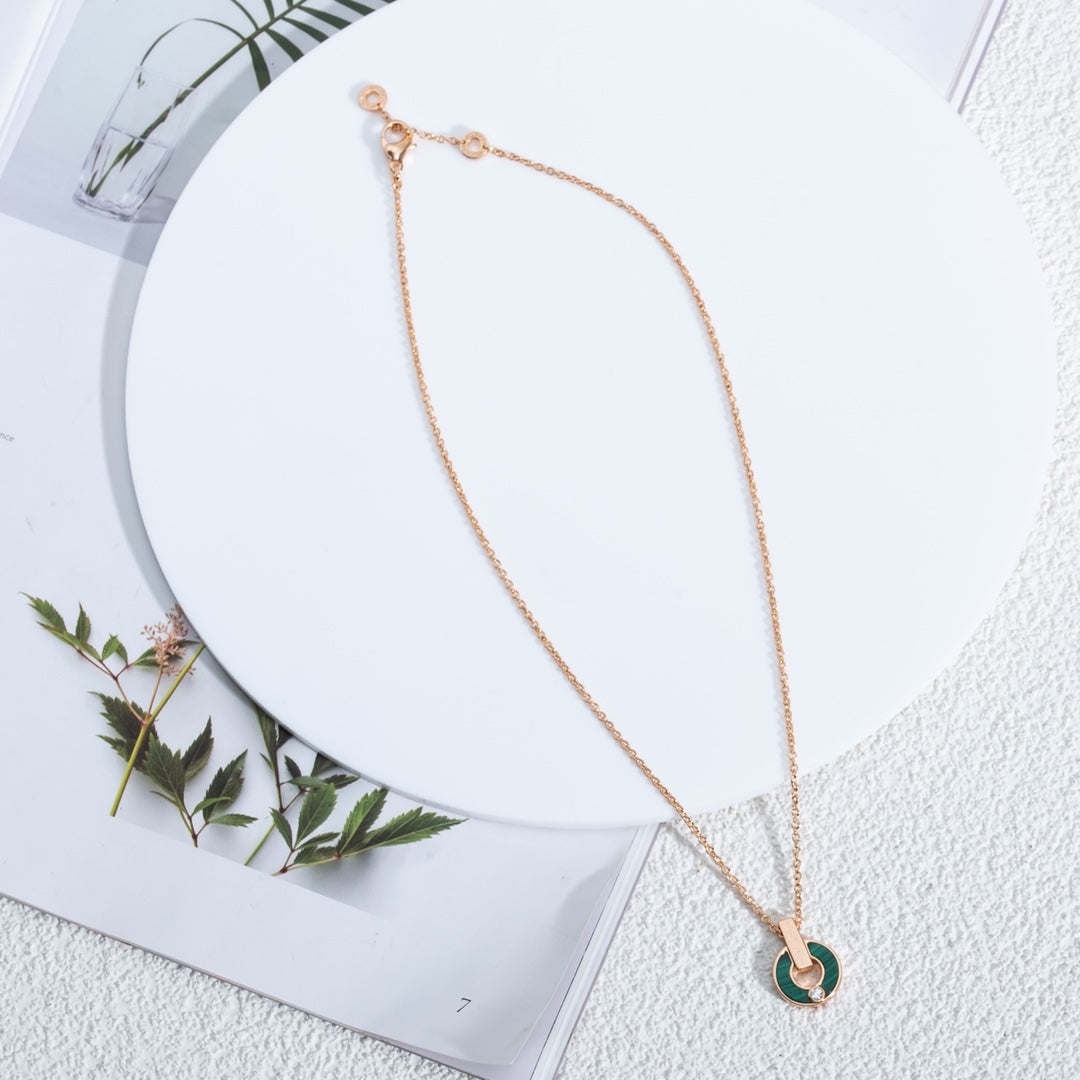 [⭐Clover Jewelry]GARI NECKLACE PINK GOLD MALACHITE