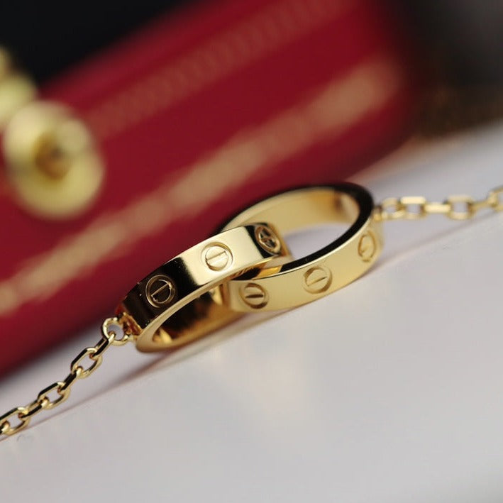 [⭐Clover Jewelry]LOVE NECKLACE DOUBLE RING GOLD