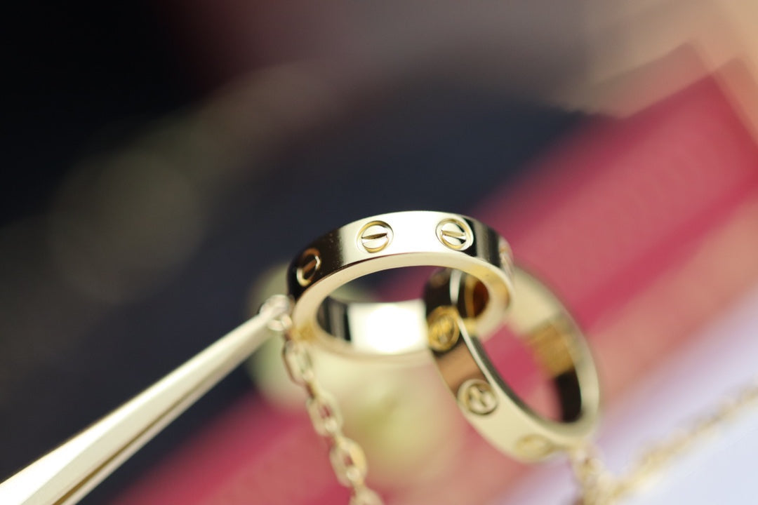 [⭐Clover Jewelry]LOVE NECKLACE DOUBLE RING GOLD