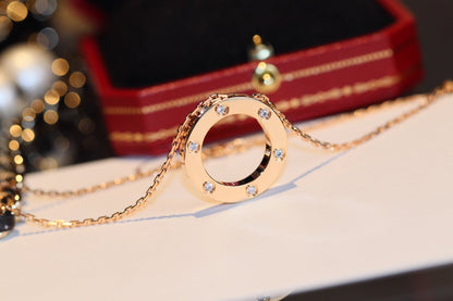 [⭐Clover Jewelry]LOVE NECKLACE 16MM 6 DIAMONDS PINK GOLD