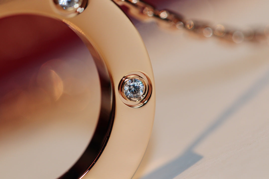 [⭐Clover Jewelry]LOVE NECKLACE 16MM 6 DIAMONDS PINK GOLD