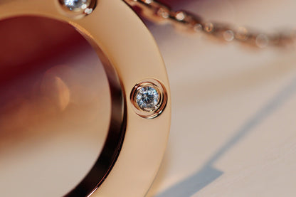 [⭐Clover Jewelry]LOVE NECKLACE 16MM 6 DIAMONDS PINK GOLD