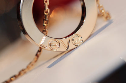 [⭐Clover Jewelry]LOVE NECKLACE 16MM 6 DIAMONDS PINK GOLD