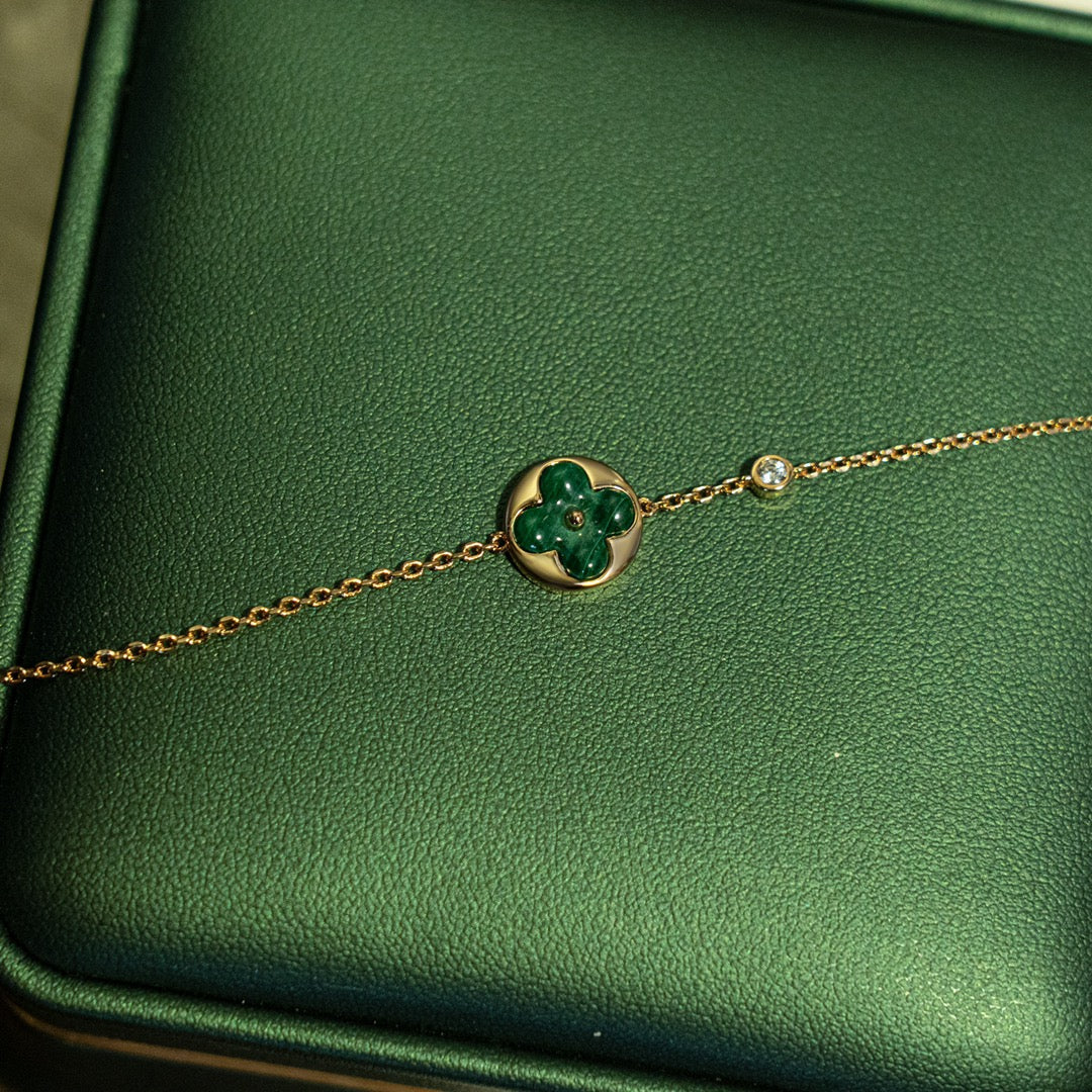 [⭐Clover Jewelry]SUN MALACHITE 1 DIAMOND PINK GOLD BRACELET
