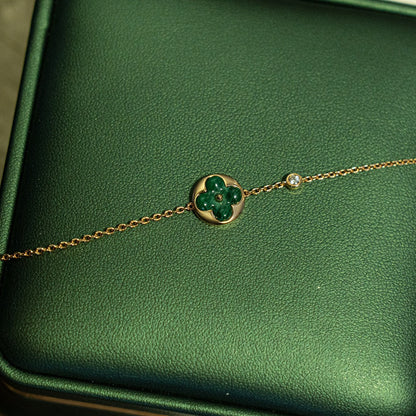 [⭐Clover Jewelry]SUN MALACHITE 1 DIAMOND PINK GOLD BRACELET