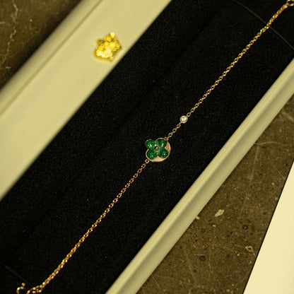 [⭐Clover Jewelry]SUN MALACHITE 1 DIAMOND PINK GOLD BRACELET