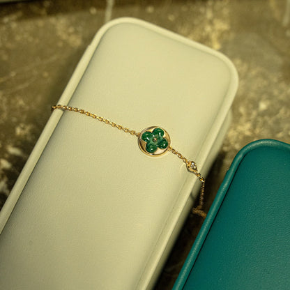 [⭐Clover Jewelry]SUN MALACHITE 1 DIAMOND PINK GOLD BRACELET