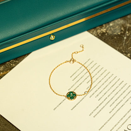 [⭐Clover Jewelry]SUN MALACHITE 1 DIAMOND PINK GOLD BRACELET
