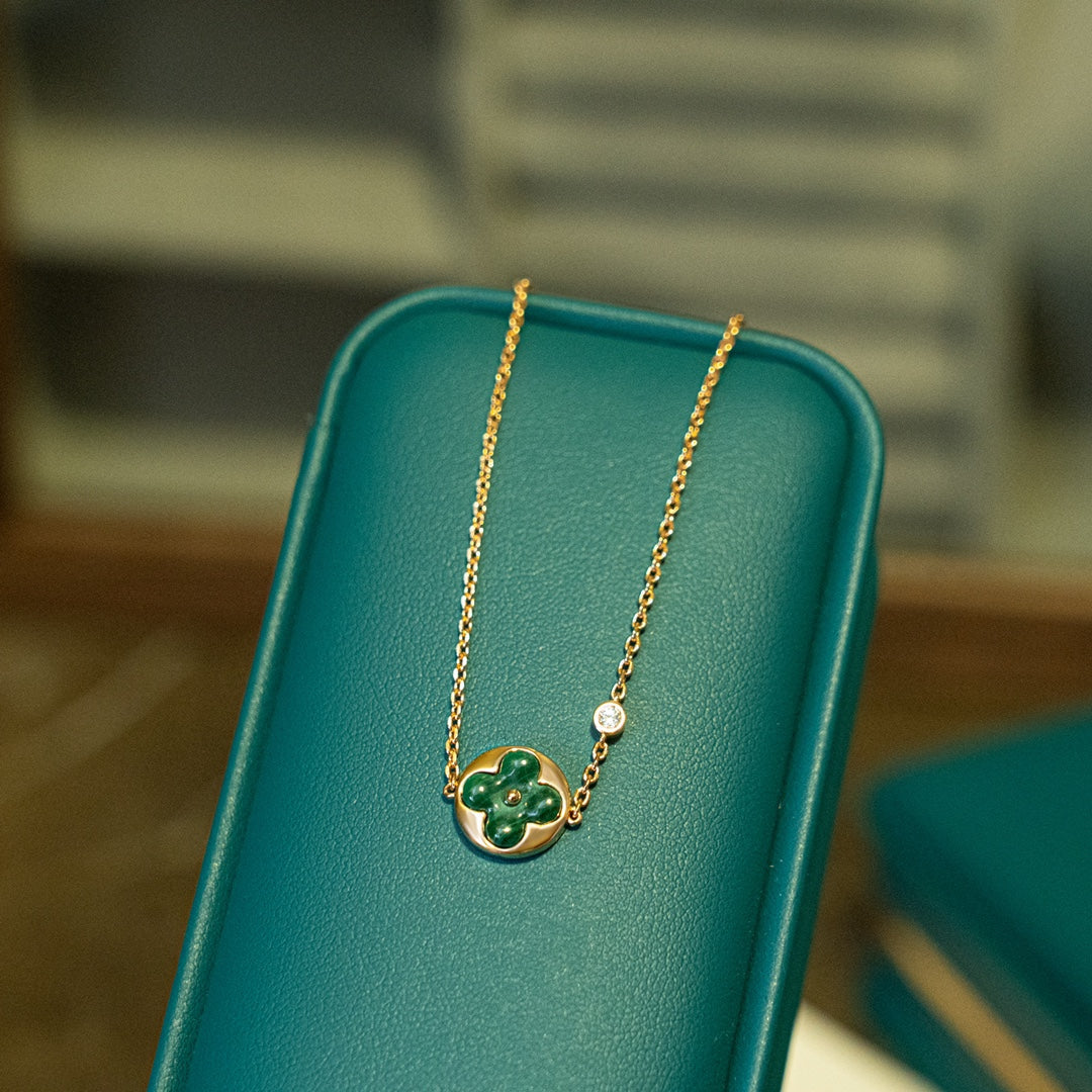 [⭐Clover Jewelry]SUN MALACHITE 1 DIAMOND PINK GOLD BRACELET