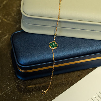 [⭐Clover Jewelry]SUN MALACHITE 1 DIAMOND PINK GOLD BRACELET