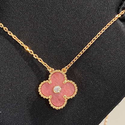 [⭐Clover Jewelry]CLOVER 15MM DIAMOND RHODONITE NECKLACE