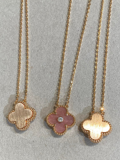 [⭐Clover Jewelry]CLOVER 15MM DIAMOND RHODONITE NECKLACE