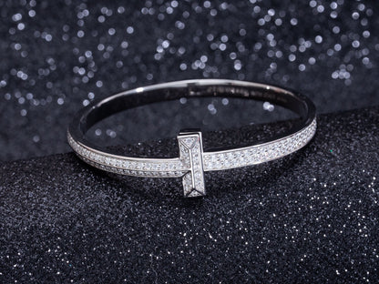 [Clover Jewelry]WIDE DIAMONDS HINGED BANGLE SILVER