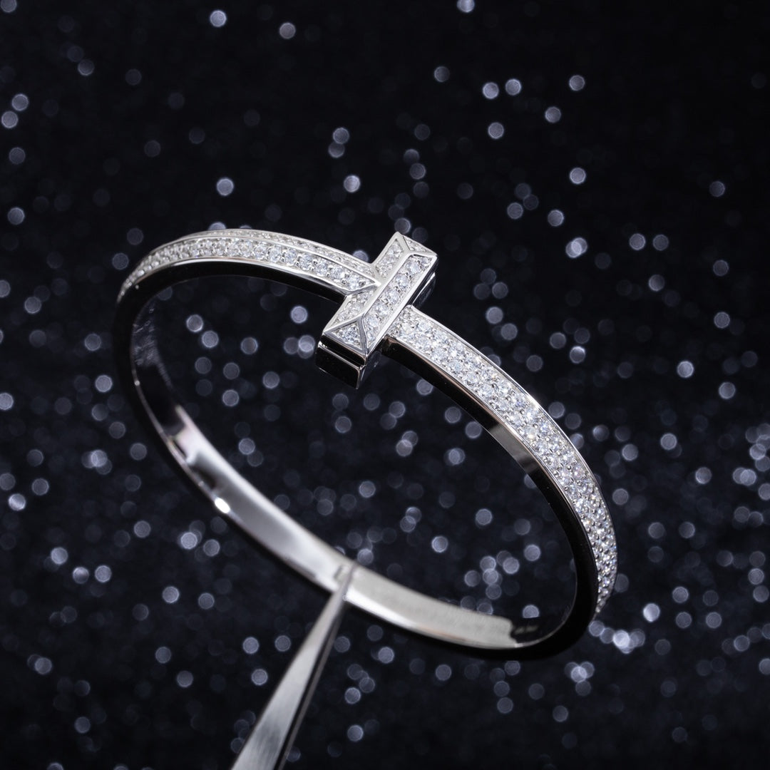 [Clover Jewelry]WIDE DIAMONDS HINGED BANGLE SILVER