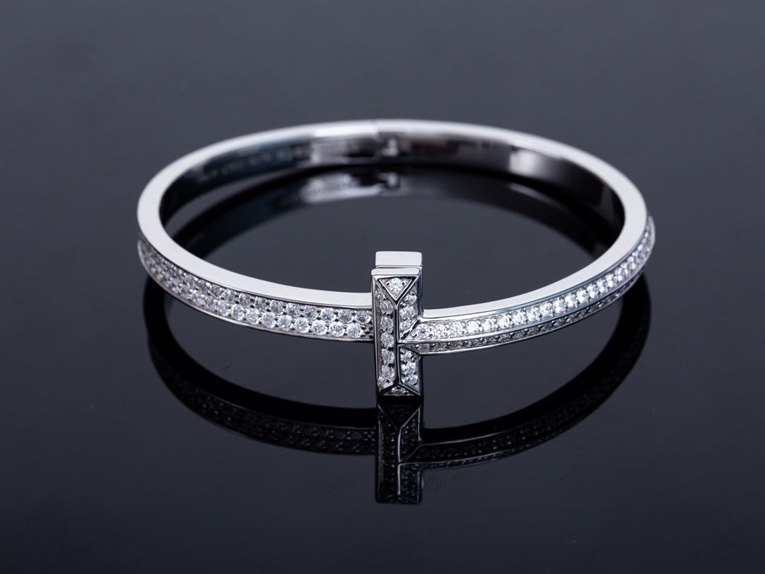 [Clover Jewelry]WIDE DIAMONDS HINGED BANGLE SILVER